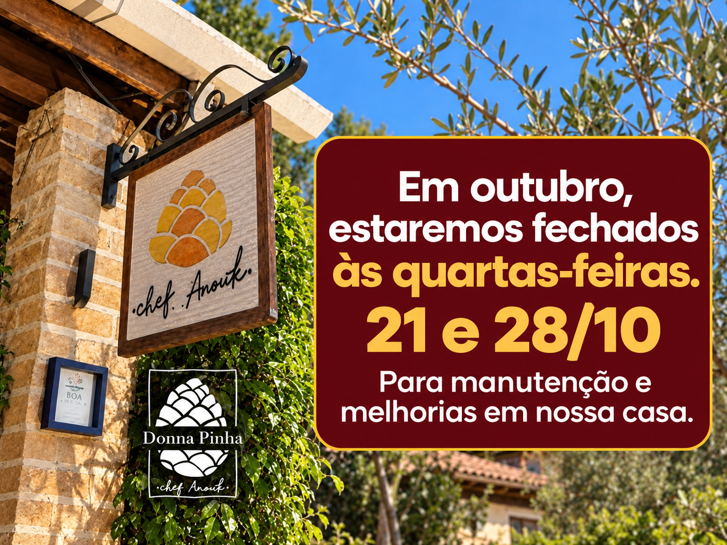 Em outubro, estaremos fechados às quartas-feiras, dias 21 e 28, para manutenção e melhorias.